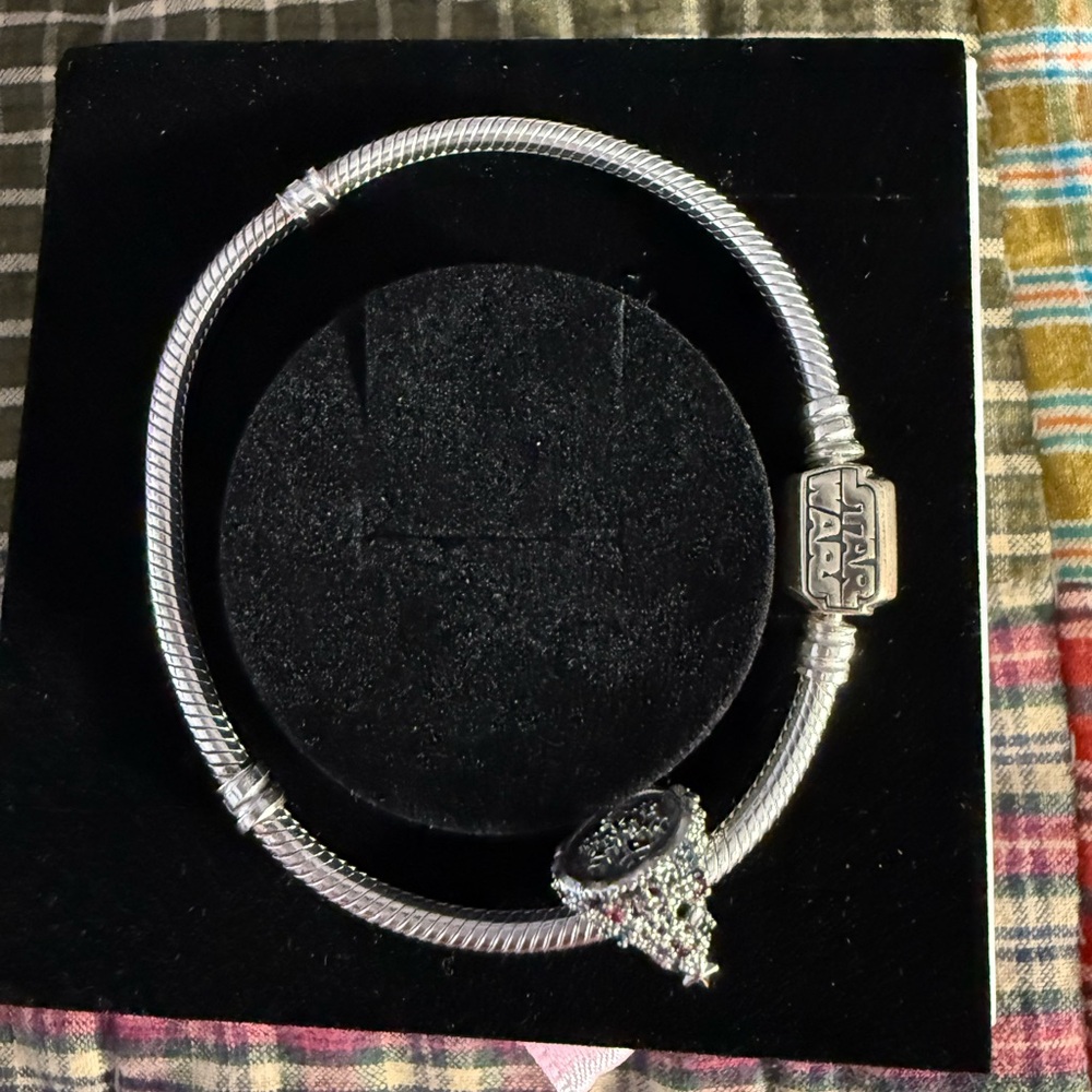 Pandora Silver Snake Chain Bracelet with Detailed Dangle Charm